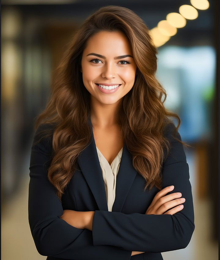 Secretaria que representa la presentación de la empresa, con naturaleza, idiomas y diversión